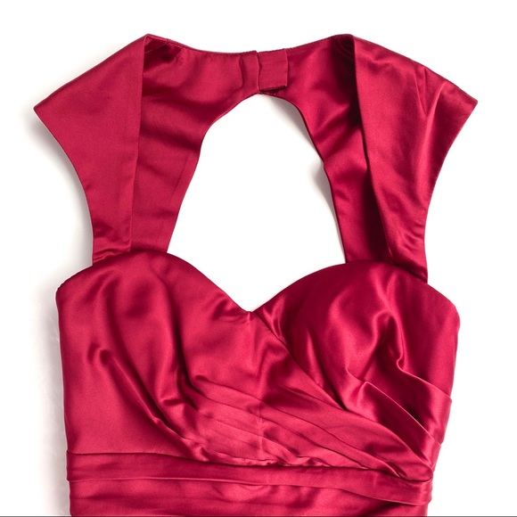 Amsale | cranberry ruby red silky sweetheart gown - Picture 4 of 8